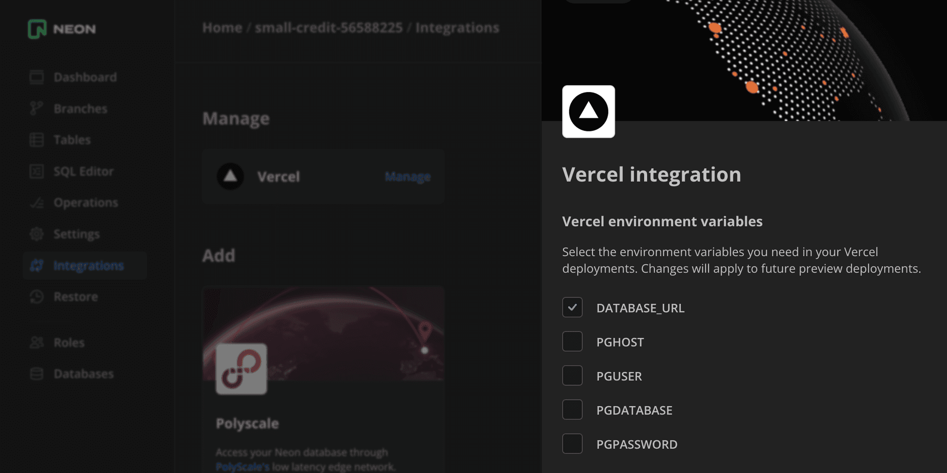 Select Vercel variables