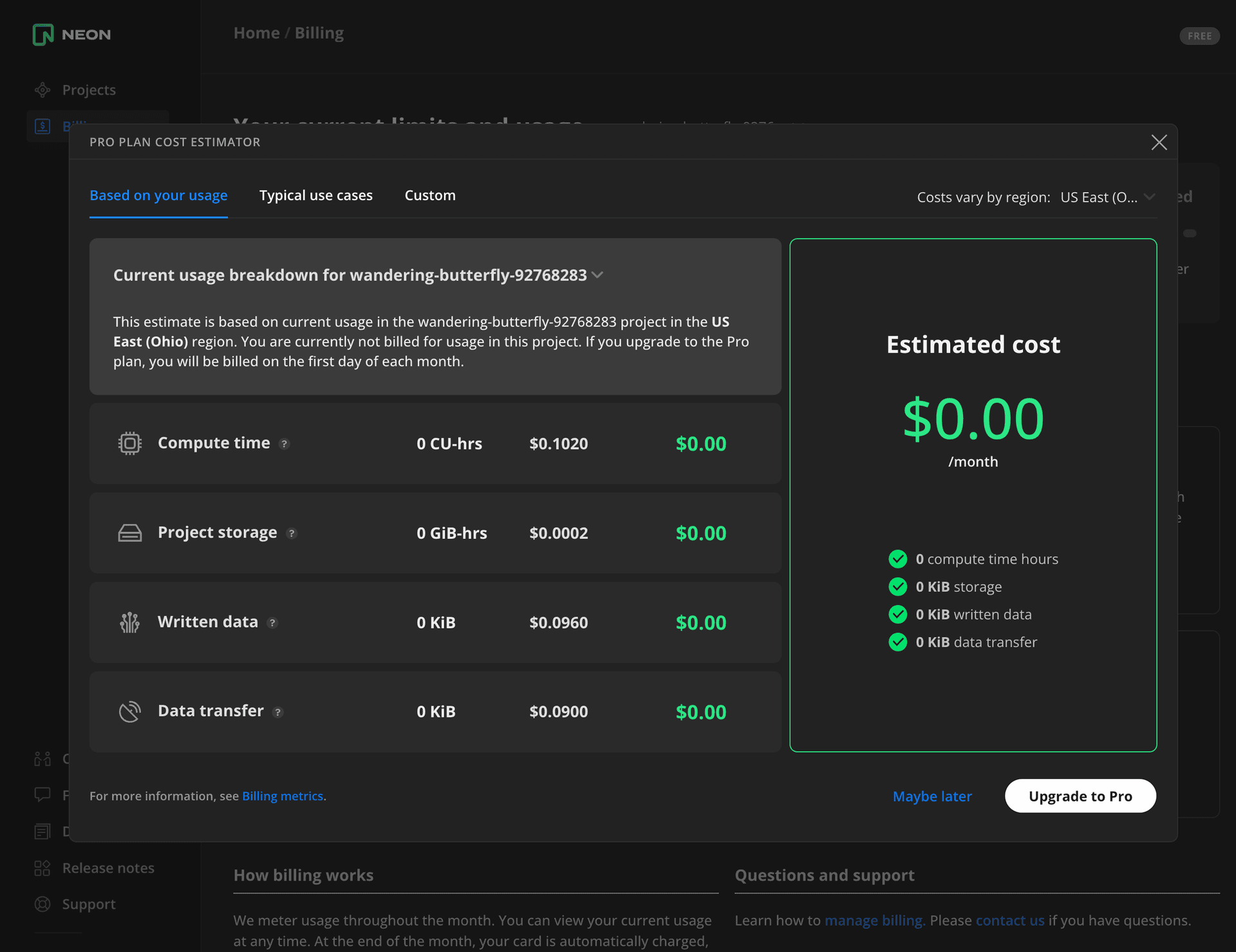 Pro Plan Cost Estimation tool