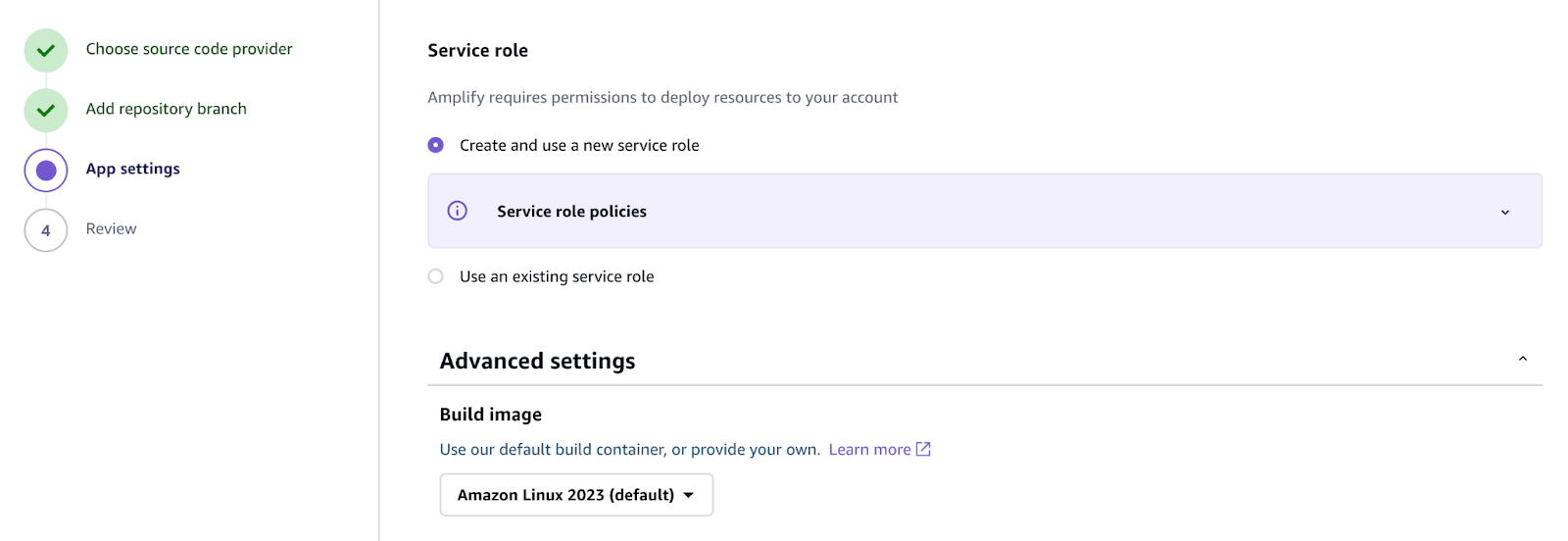 Amplify app build settings